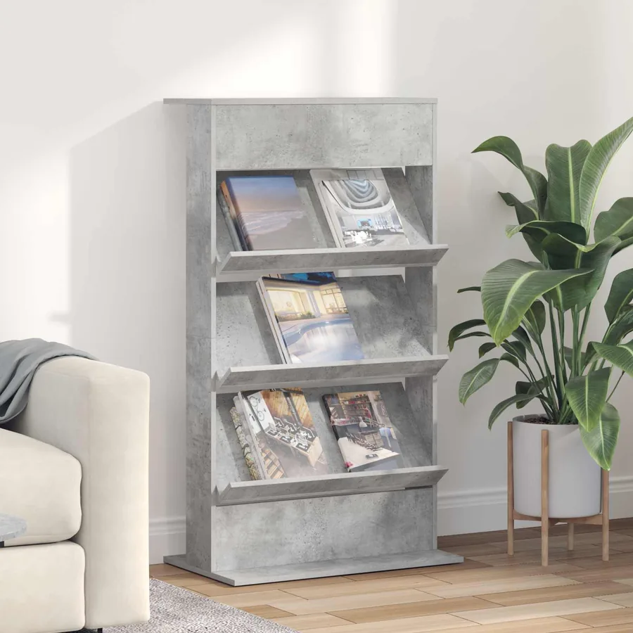 Étagère à magazines avec étagère Gris béton 70 x 41 x 126 cm