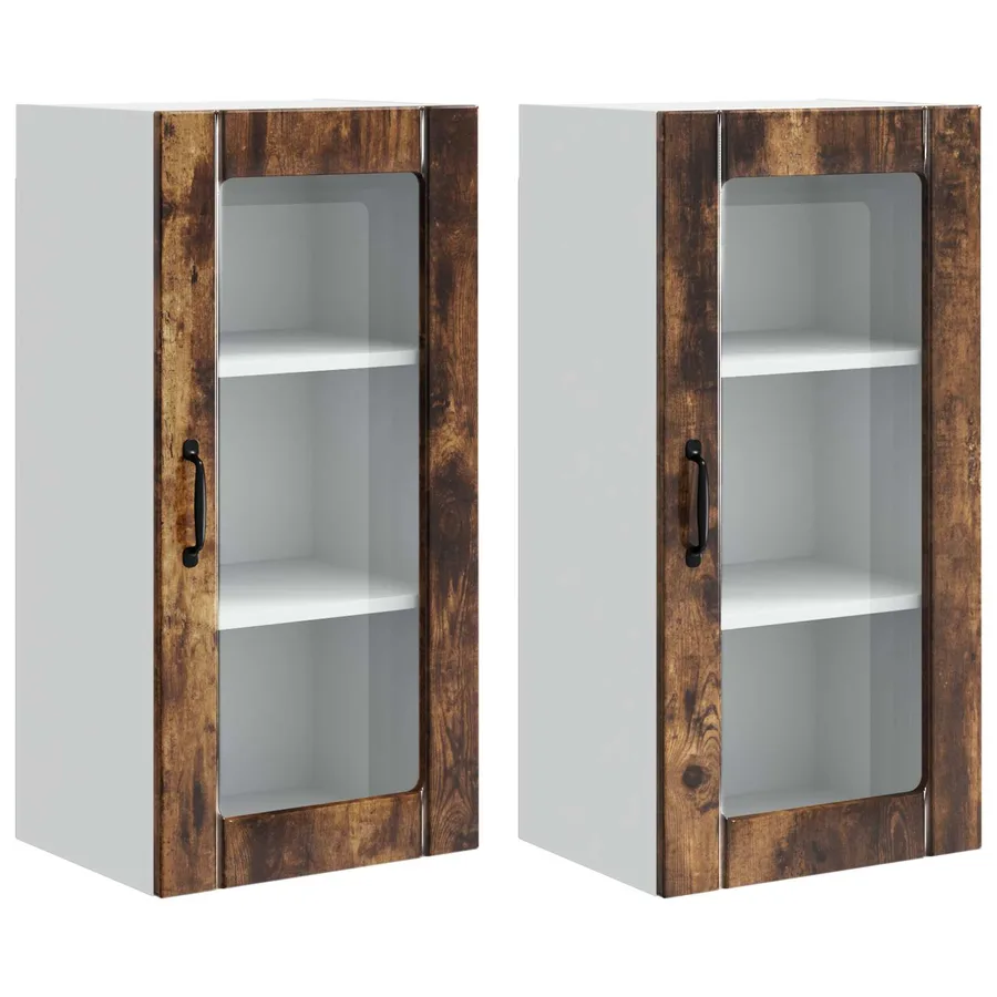 Cabinet en verre mural PORTO 2 pcs Chêne fumé 40 x 31 x 80 cm - 2