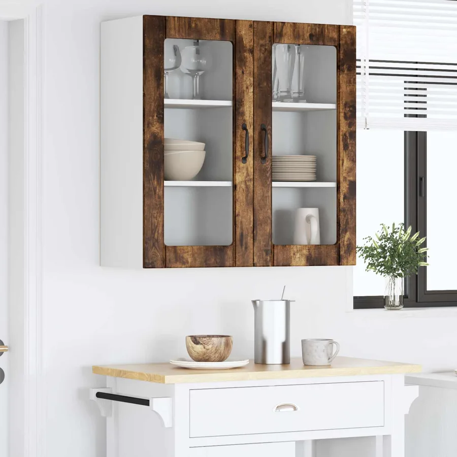 Cabinet en verre mural PORTO 2 pcs Chêne fumé 40 x 31 x 80 cm - 4