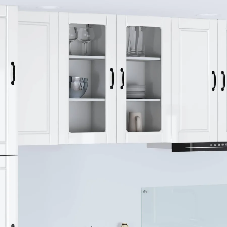 Cabinet en verre mural PORTO 2 pcs Blanc brillant
