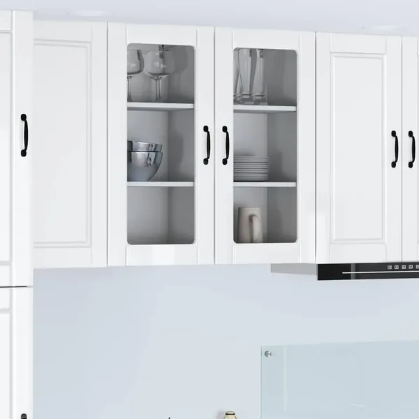 Cabinet en verre mural PORTO 2 pcs Blanc brillant