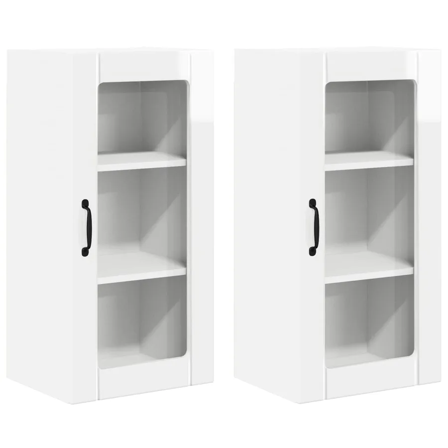 Cabinet en verre mural PORTO 2 pcs Blanc brillant - 2
