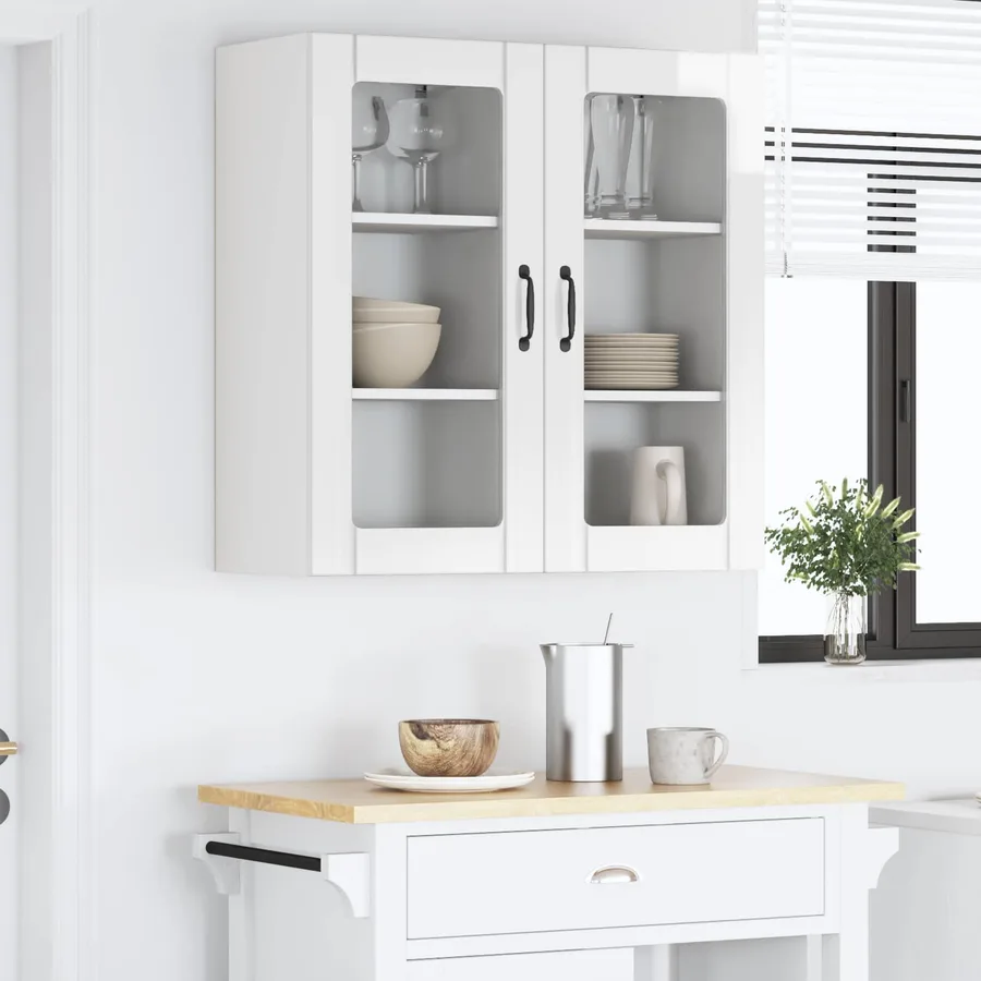Cabinet en verre mural PORTO 2 pcs Blanc brillant - 4