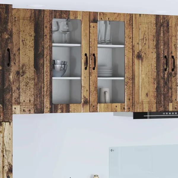 Cabinet en verre mural PORTO 2 pcs Bois ancien 40 x 31 x 80 cm