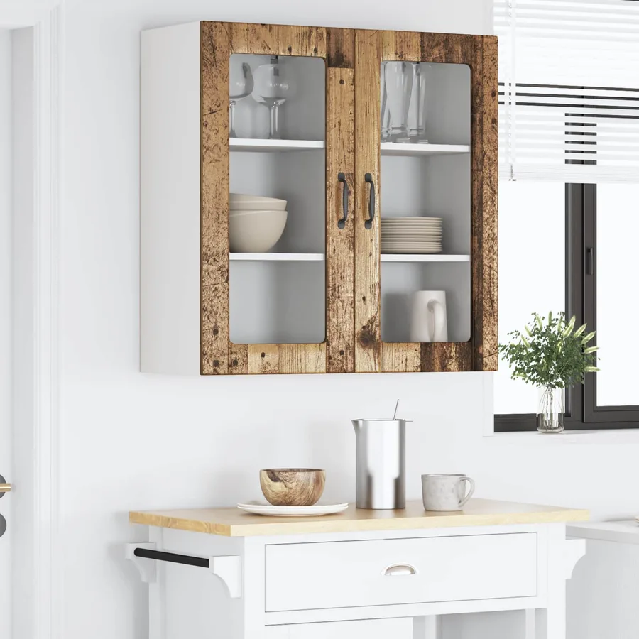 Cabinet en verre mural PORTO 2 pcs Bois ancien 40 x 31 x 80 cm - 4