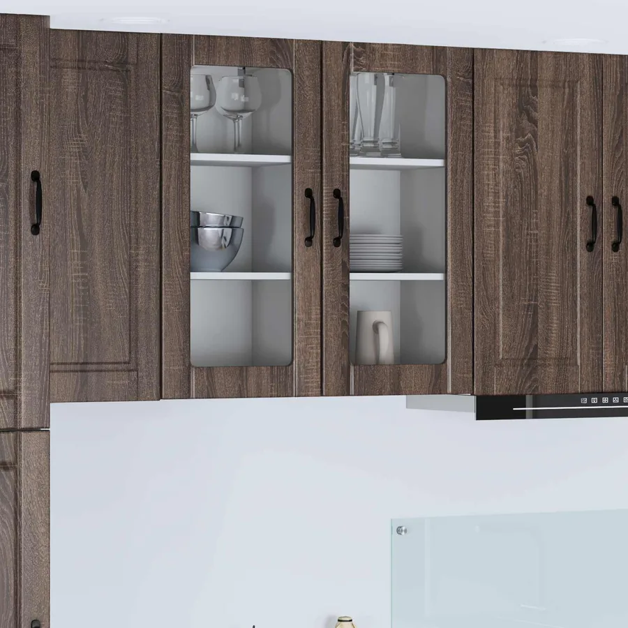 Cabinet en verre mural PORTO 2 pcs Chêne brun 40 x 31 x 80 cm