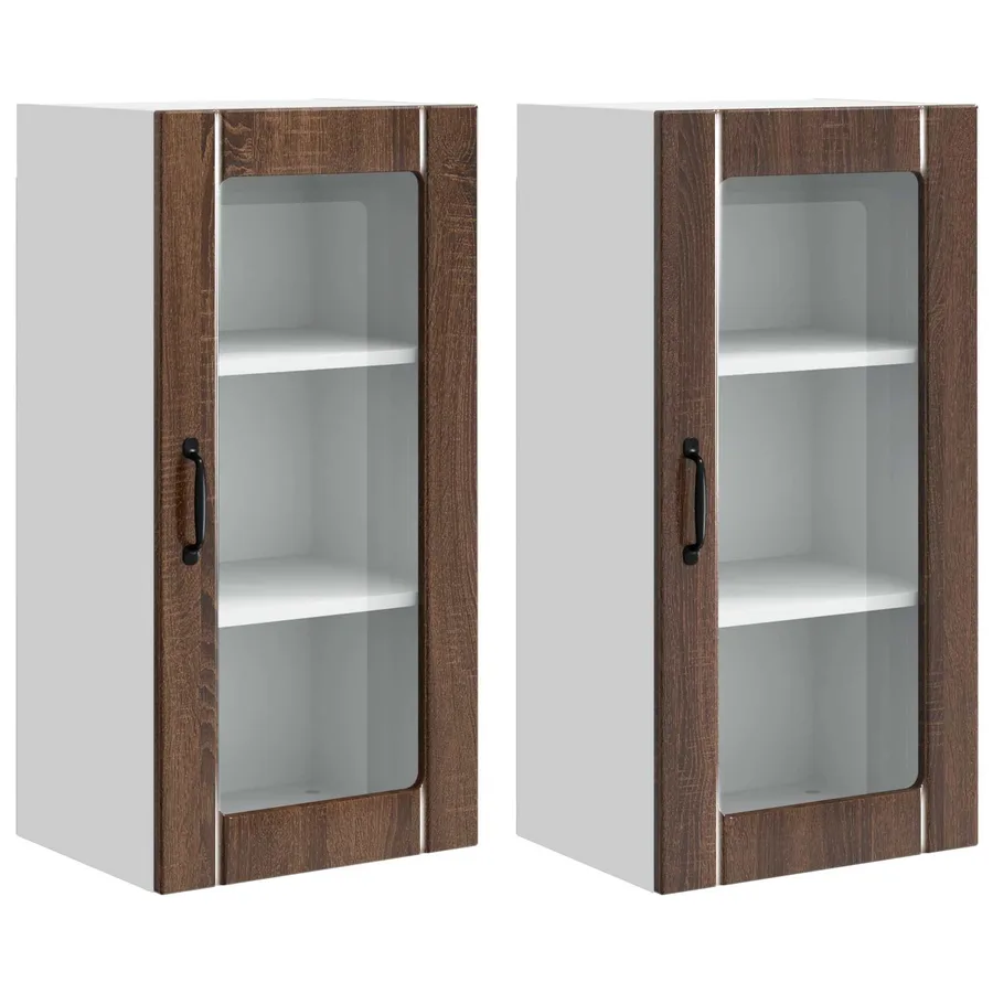 Cabinet en verre mural PORTO 2 pcs Chêne brun 40 x 31 x 80 cm - 2