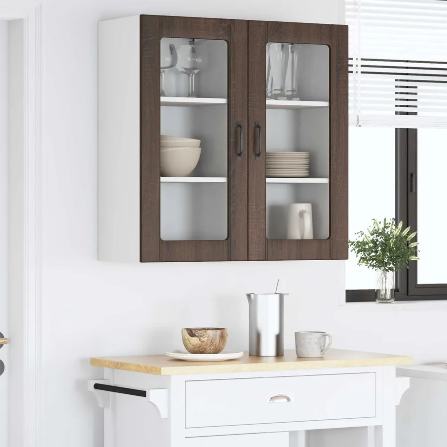 Cabinet en verre mural PORTO 2 pcs Chêne brun 40 x 31 x 80 cm - 4