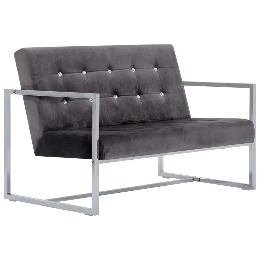 Canapé 2 places avec accoudoirs Gris foncé Chrome et velours - 2