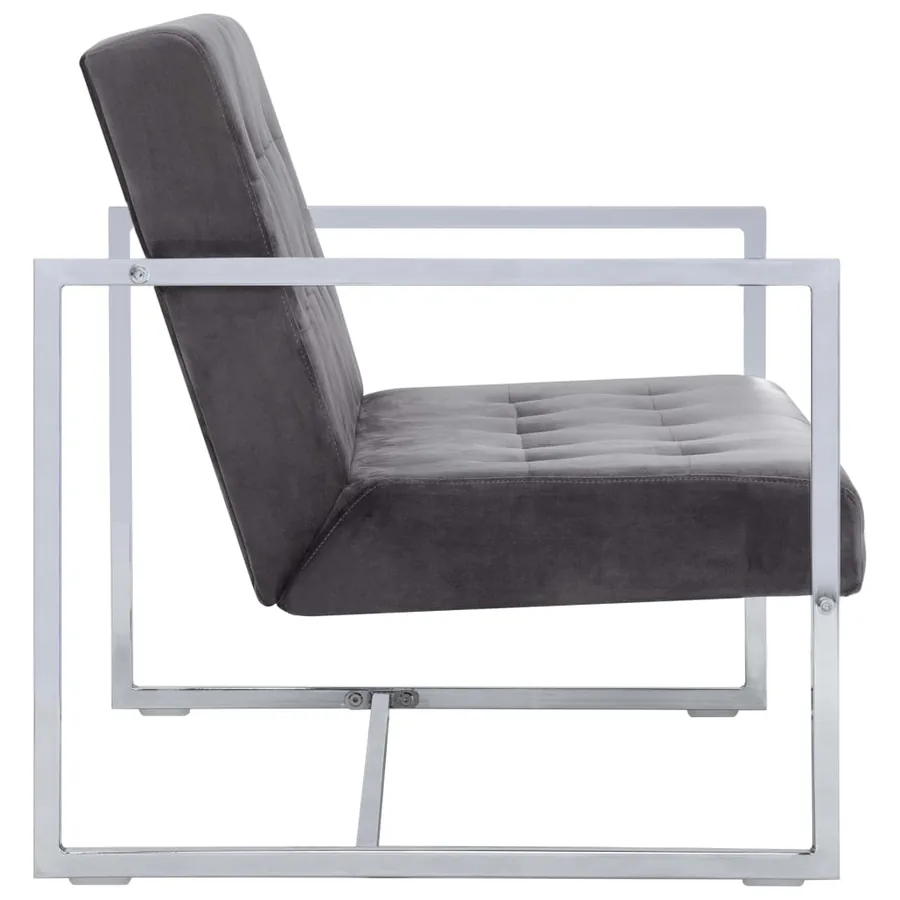 Canapé 2 places avec accoudoirs Gris foncé Chrome et velours - 4