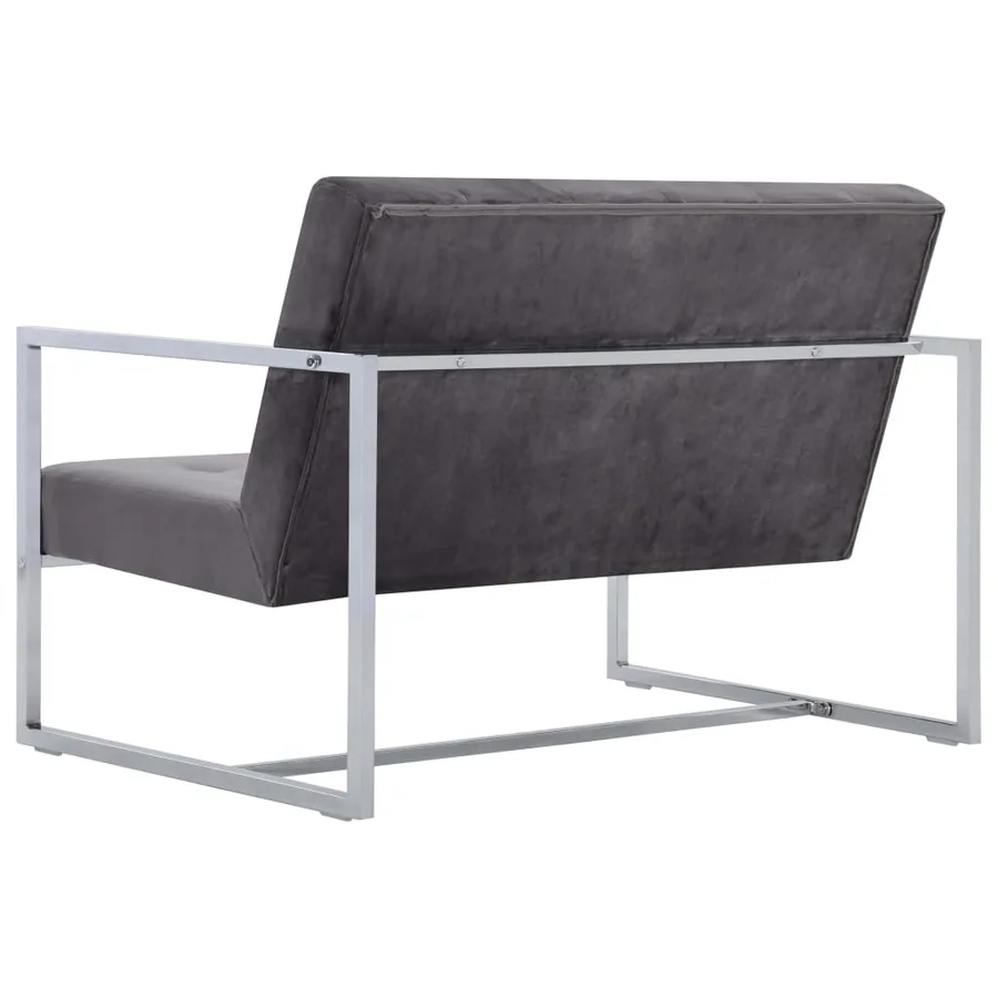 Canapé 2 places avec accoudoirs Gris foncé Chrome et velours - 5