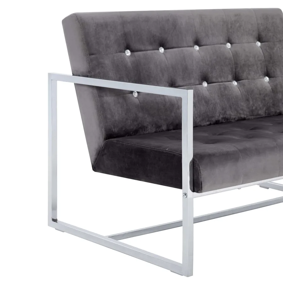 Canapé 2 places avec accoudoirs Gris foncé Chrome et velours - 6