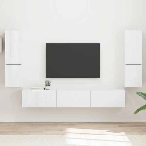 Ensemble meuble TV Montage mural 4 pcs Blanc Bois d'ingénierie
