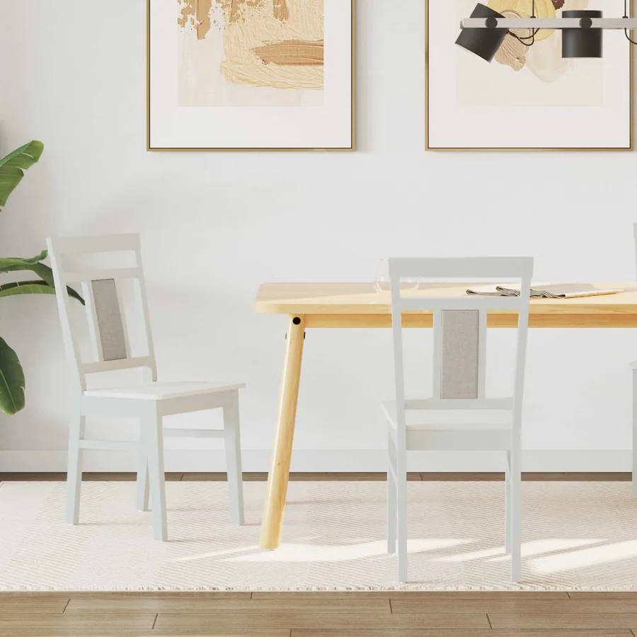 Chaise de salle à manger 2 pcs Blanc Bois de Caoutchouc Massif