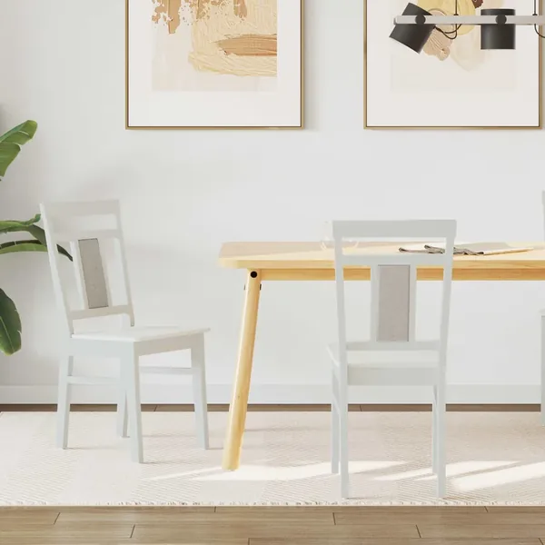 Chaise de salle à manger 2 pcs Blanc Bois de Caoutchouc Massif
