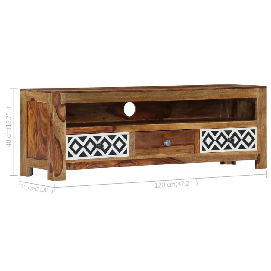 Meuble TV 120x30x40 cm Bois de Sesham solide - 10