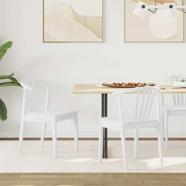 Chaise de salle à manger 2 pcs Blanc Bois de caoutchouc massif