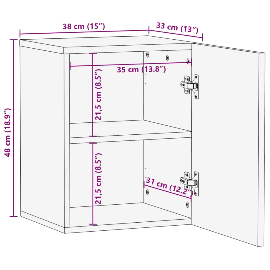 Cabinet de Salle de Bain Suspendu Naturel 38 x 33 x 48 cm - 11