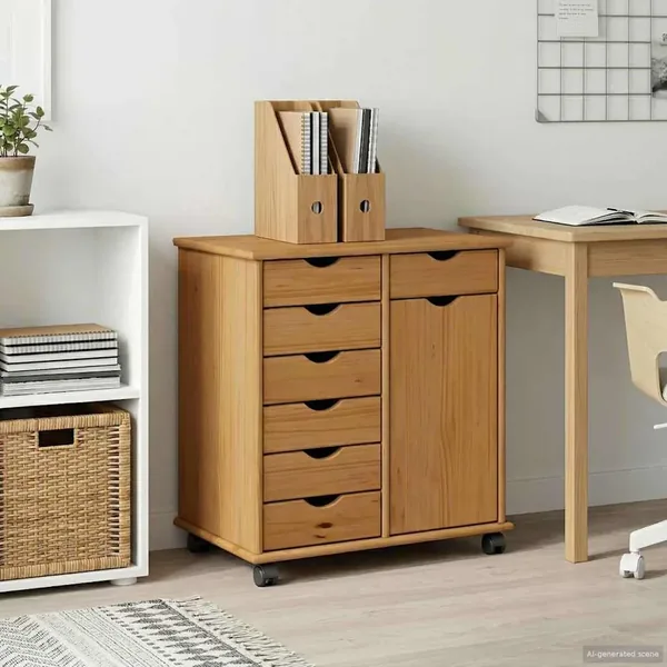 Cabinet roulant avec roue Marron miel 63,5 x 39 x 65,5 cm