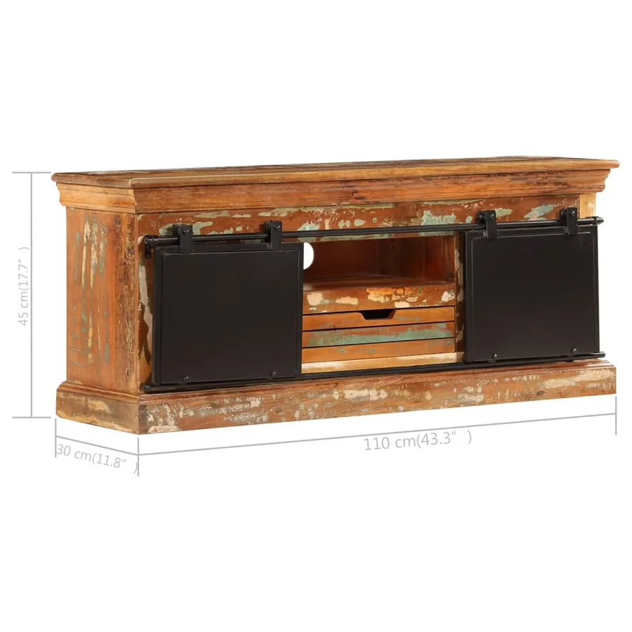 Meuble TV 110 x 30 x 45 cm Bois de récupération massif - 12