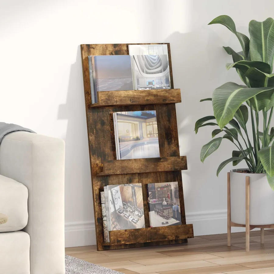 Étagère à magazines avec étagère Chêne fumé 51 x 11 x 102 cm