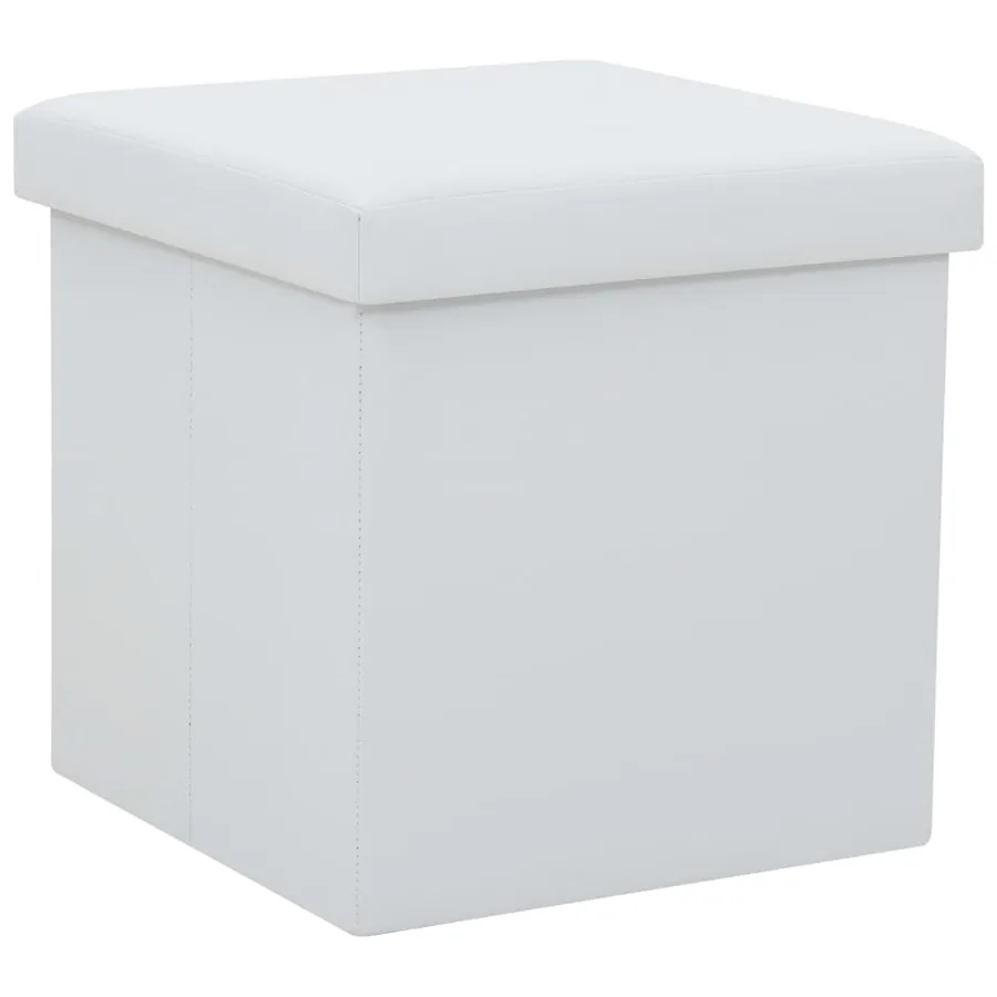 Tabourets de rangement pliables lot de 2 blanc similicuir - 2
