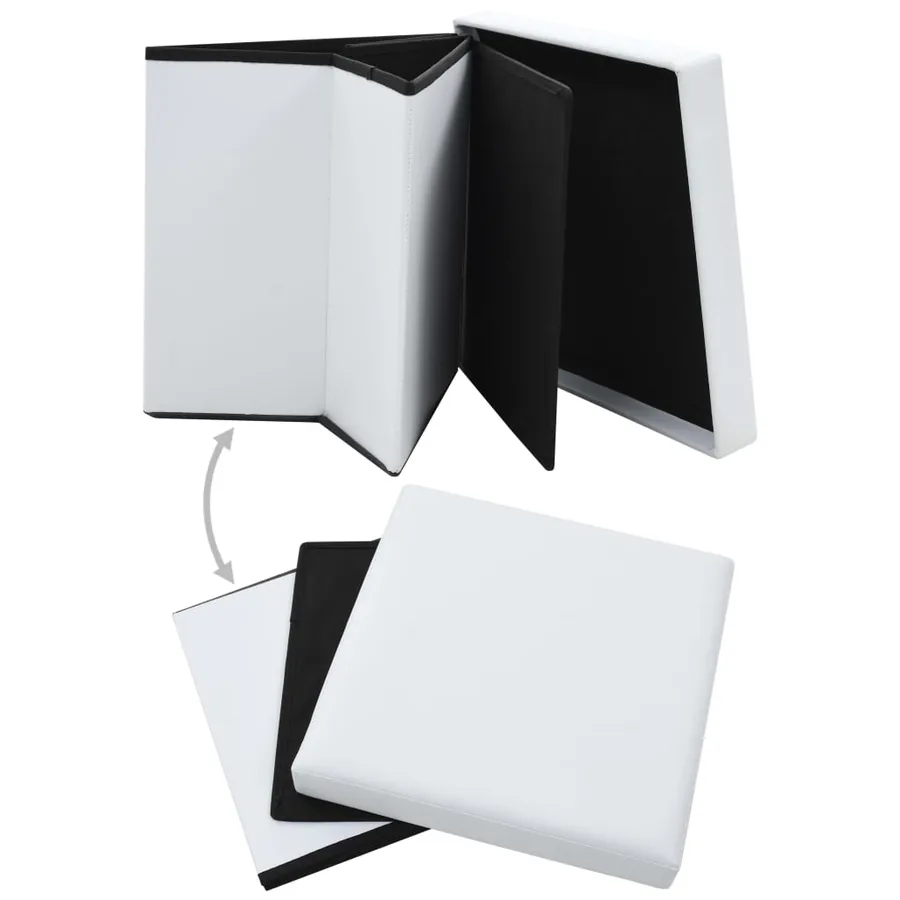 Tabourets de rangement pliables lot de 2 blanc similicuir - 3