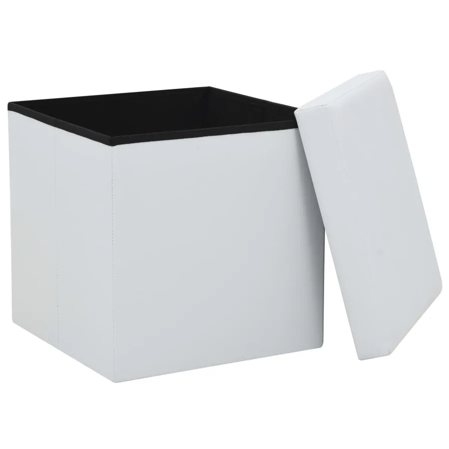 Tabourets de rangement pliables lot de 2 blanc similicuir - 4