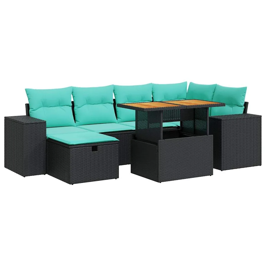 Salon de jardin avec coussins 7 pcs gris résine tressée acacia - 2