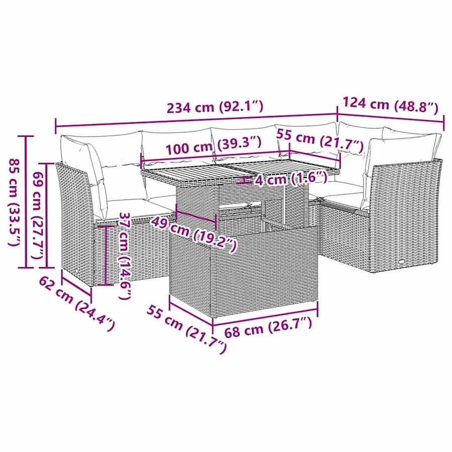 Salon de jardin 6 pcs avec coussins noir résine tressée - 12