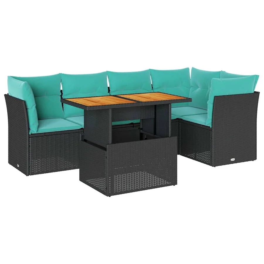 Salon de jardin 6 pcs avec coussins noir résine tressée - 2