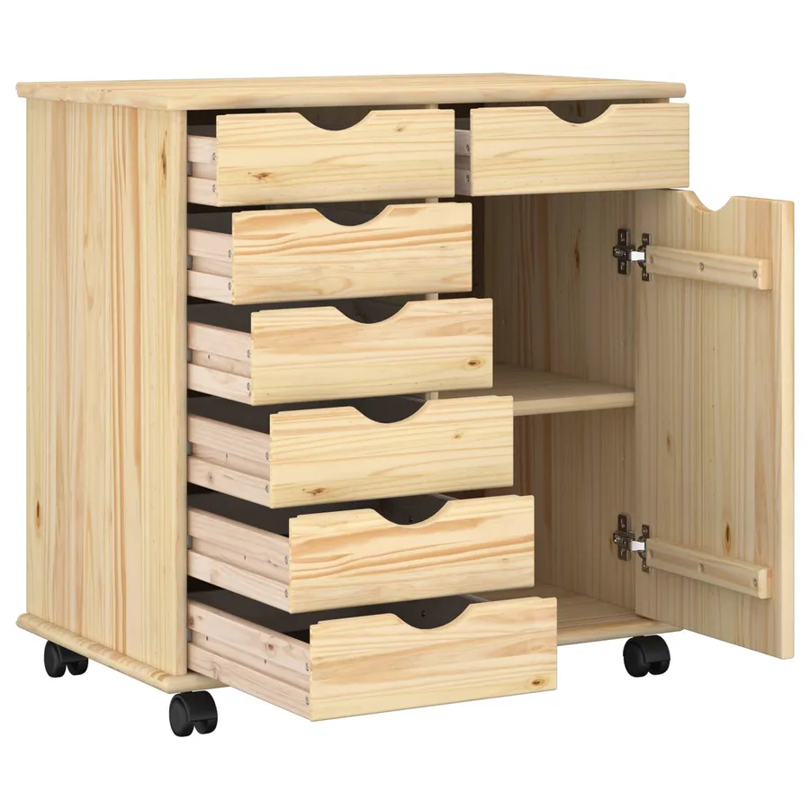 Cabinet roulant Marron 63,5 x 39 x 65,5 cm Bois de Pin Massif - 3