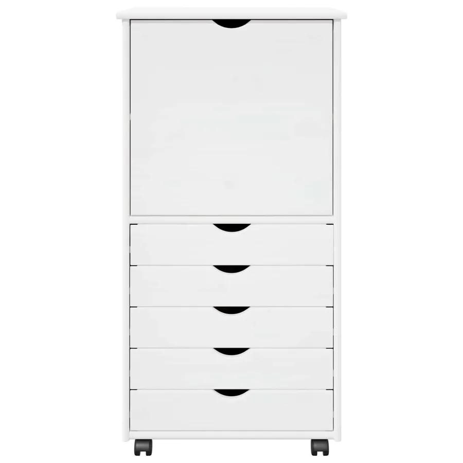 Cabinet roulant Blanc 53 x 39 x 103 cm Bois de Pin Massif - 5