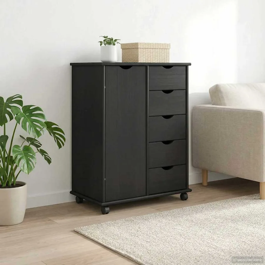 Cabinet roulant Gris 63,5 x 39 x 79 cm Bois de Pin Massif