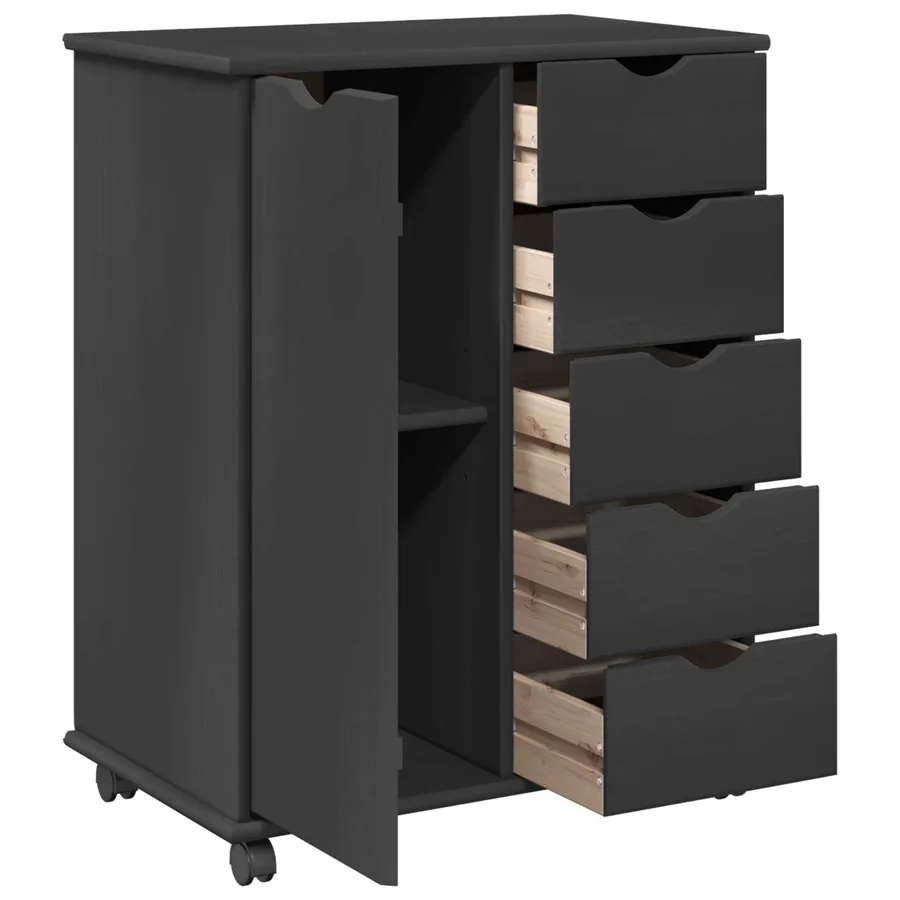Cabinet roulant Gris 63,5 x 39 x 79 cm Bois de Pin Massif - 4