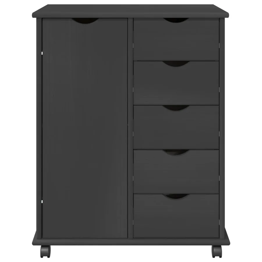Cabinet roulant Gris 63,5 x 39 x 79 cm Bois de Pin Massif - 5