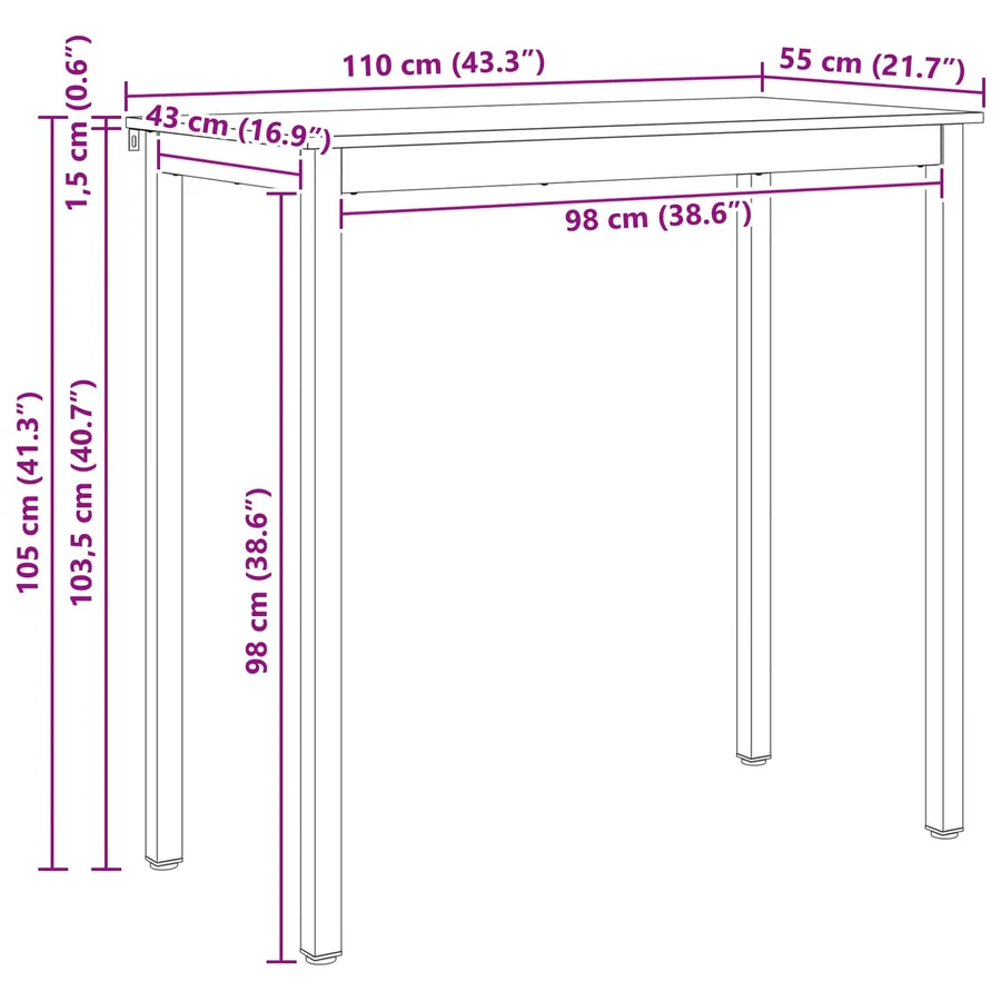 Table de bar Blanc 110 x 55 x 105 cm Bois de pin massif - 10