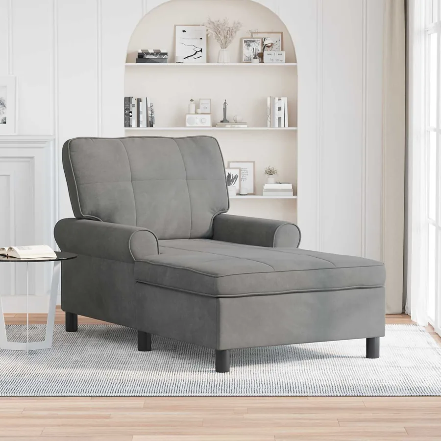 Chaise longue avec coussin Gris foncé 91 x 157 x 91 cm Velours