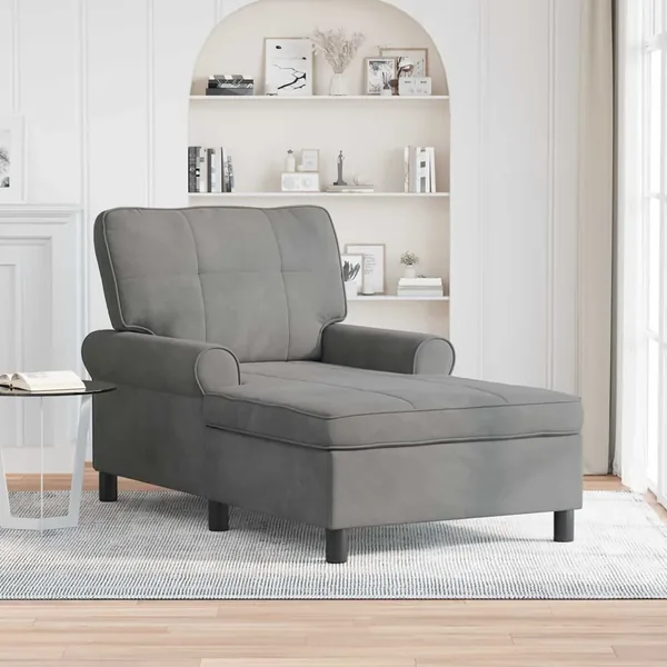 Chaise longue avec coussin Gris foncé 91 x 157 x 91 cm Velours