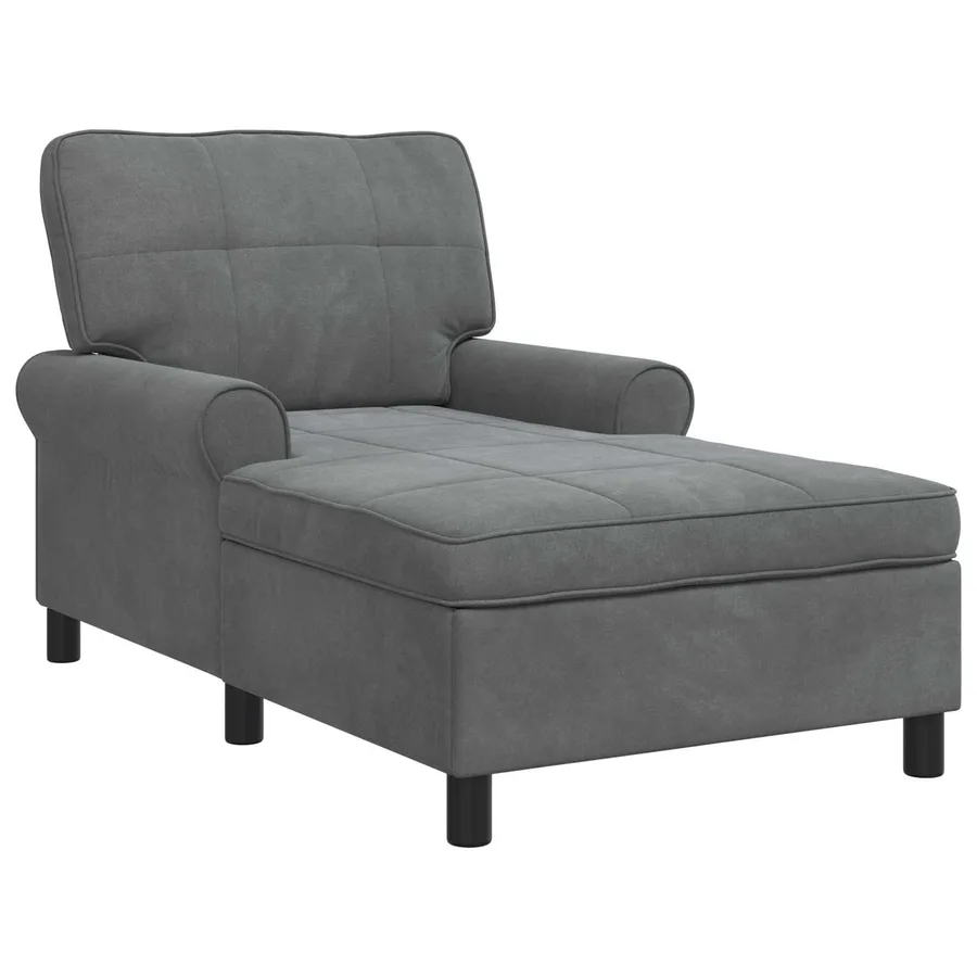 Chaise longue avec coussin Gris foncé 91 x 157 x 91 cm Velours - 2