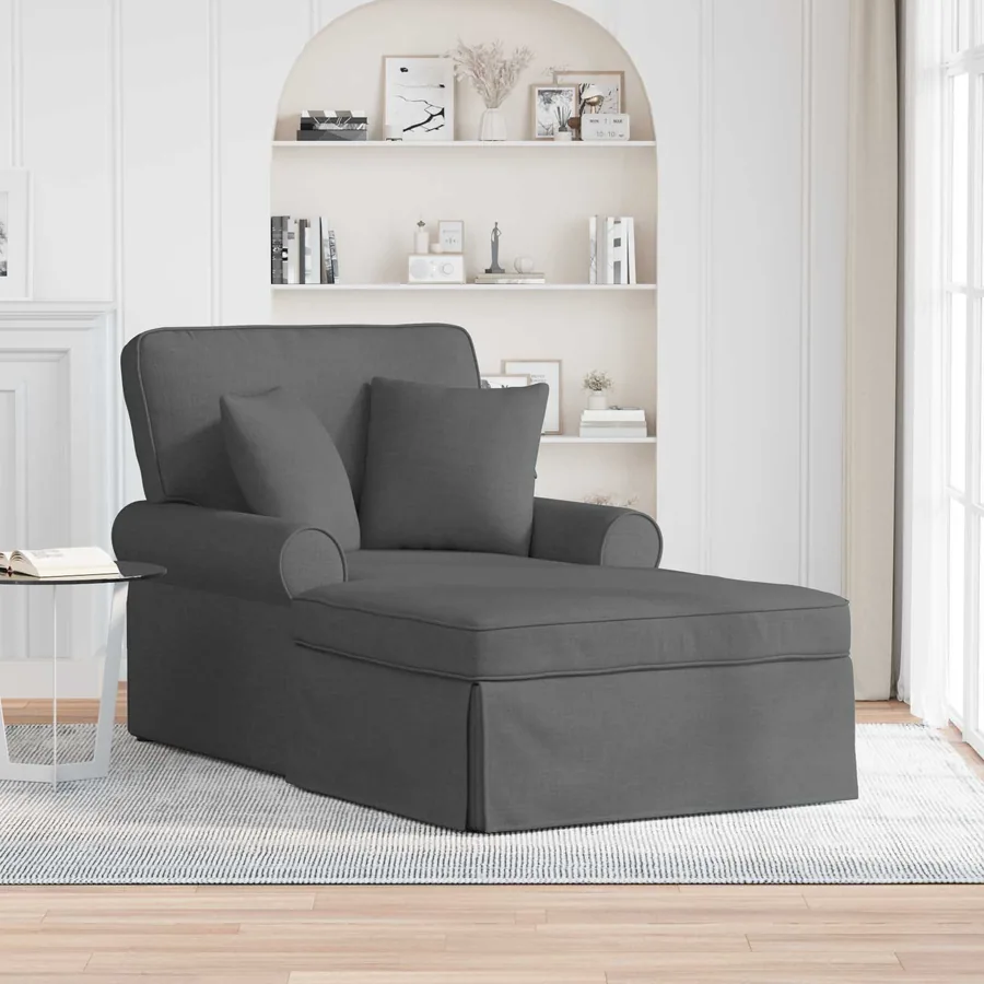 Chaise lounge avec jupe avec coussin 3 pcs Gris foncé tissu