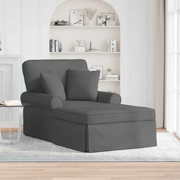 Chaise lounge avec jupe avec coussin 3 pcs Gris foncé tissu