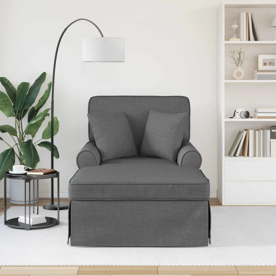 Chaise lounge avec jupe avec coussin 3 pcs Gris foncé tissu - 3