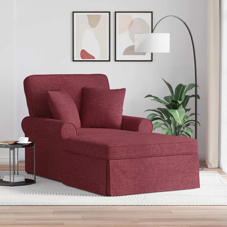 Chaise lounge avec jupe avec coussin 3 pcs Bordeaux tissu