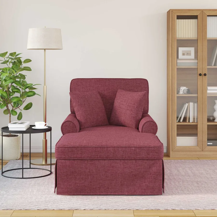 Chaise lounge avec jupe avec coussin 3 pcs Bordeaux tissu - 3