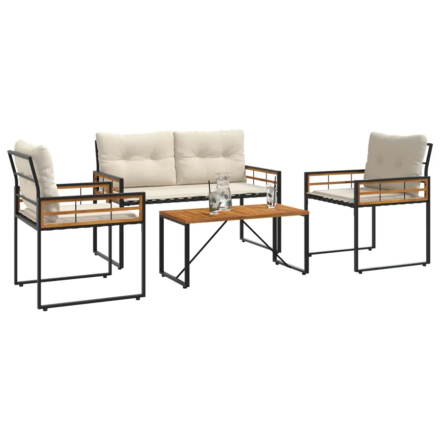 Ensemble de meubles d'extérieur avec coussin 4 pcs Crème - 3