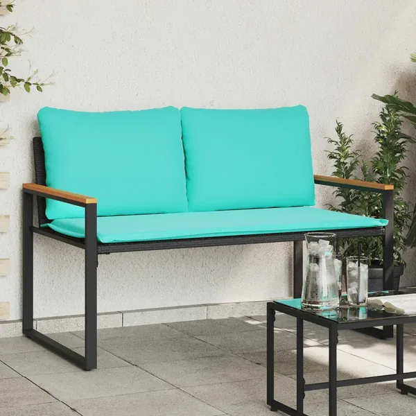 banc avec coussin Noir et turquoise 115 x 65 x 72 cm Rotin