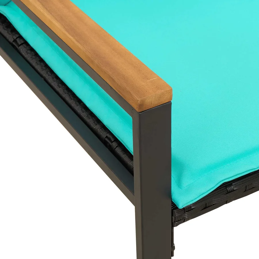 banc avec coussin Noir et turquoise 115 x 65 x 72 cm Rotin - 10