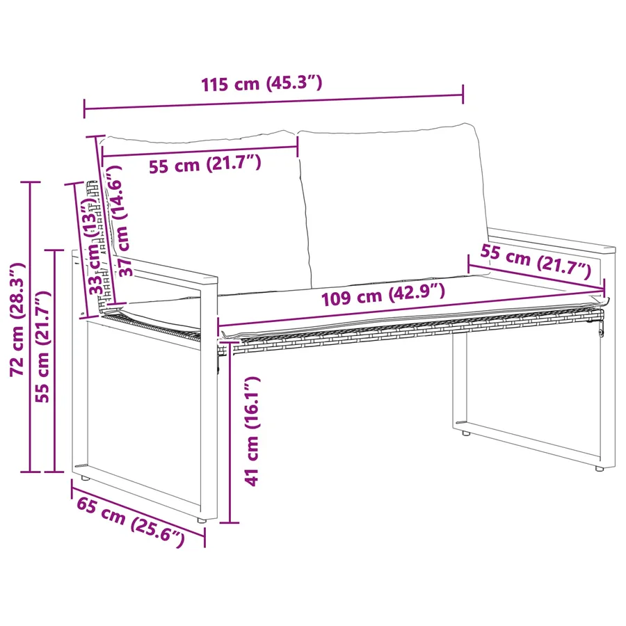 banc avec coussin Noir et turquoise 115 x 65 x 72 cm Rotin - 12