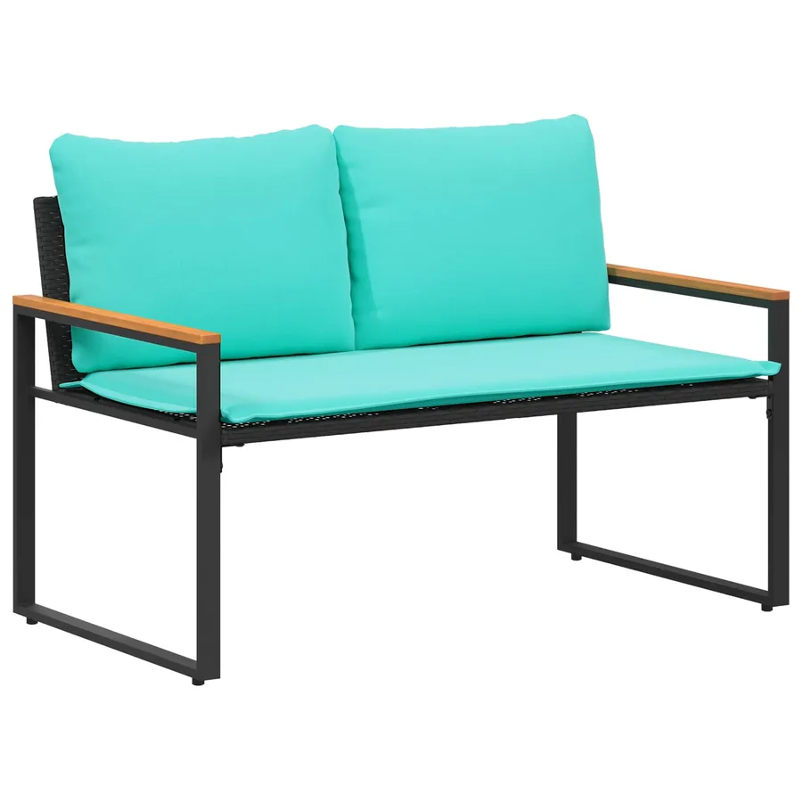 banc avec coussin Noir et turquoise 115 x 65 x 72 cm Rotin - 2